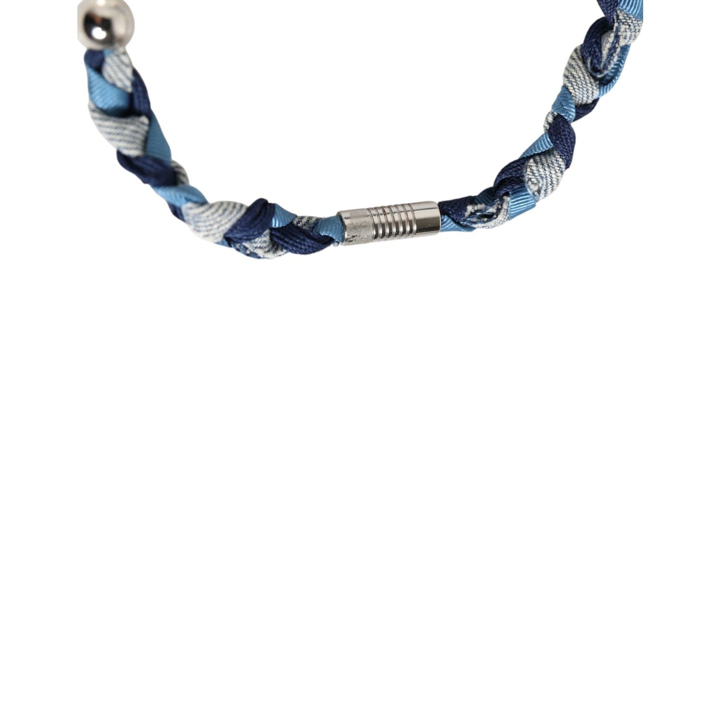 Dolce & Gabbana Blue White Braided Silver Metal Logo Beaded Men Bracelet