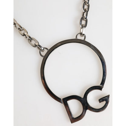 Dolce & Gabbana Silver Tone Brass Chain DG Logo Pendant Men Necklace