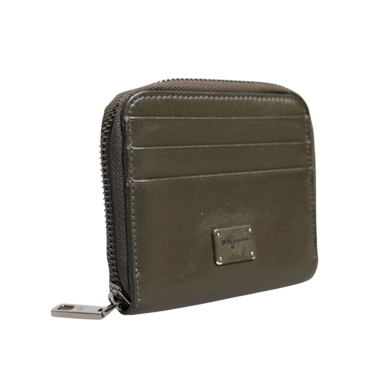 Dolce & Gabbana Brown Leather Logo Plaque Card Holder Coin Purse Wallet