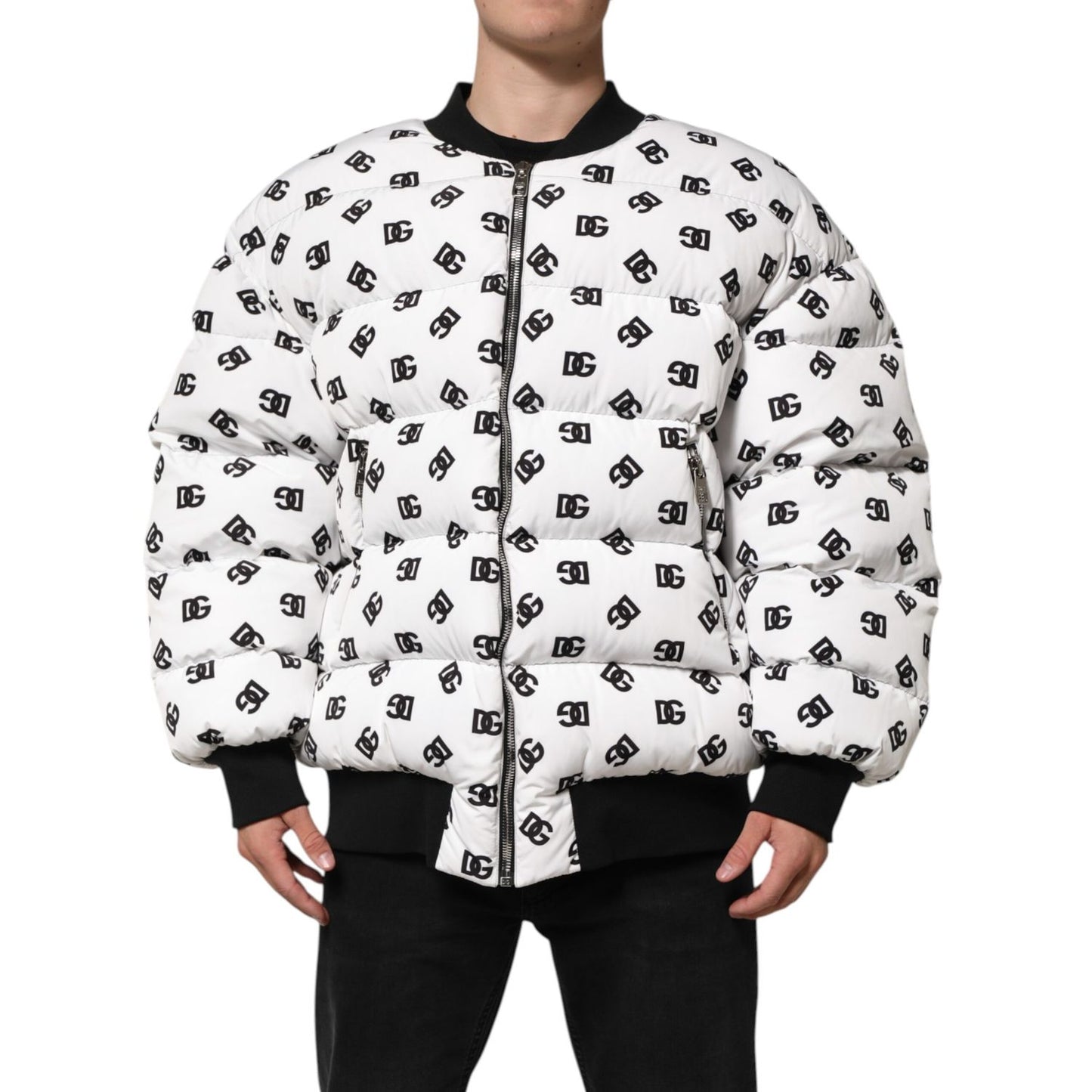 Dolce & Gabbana White DG Monogram Full Zip Quilted Jacket