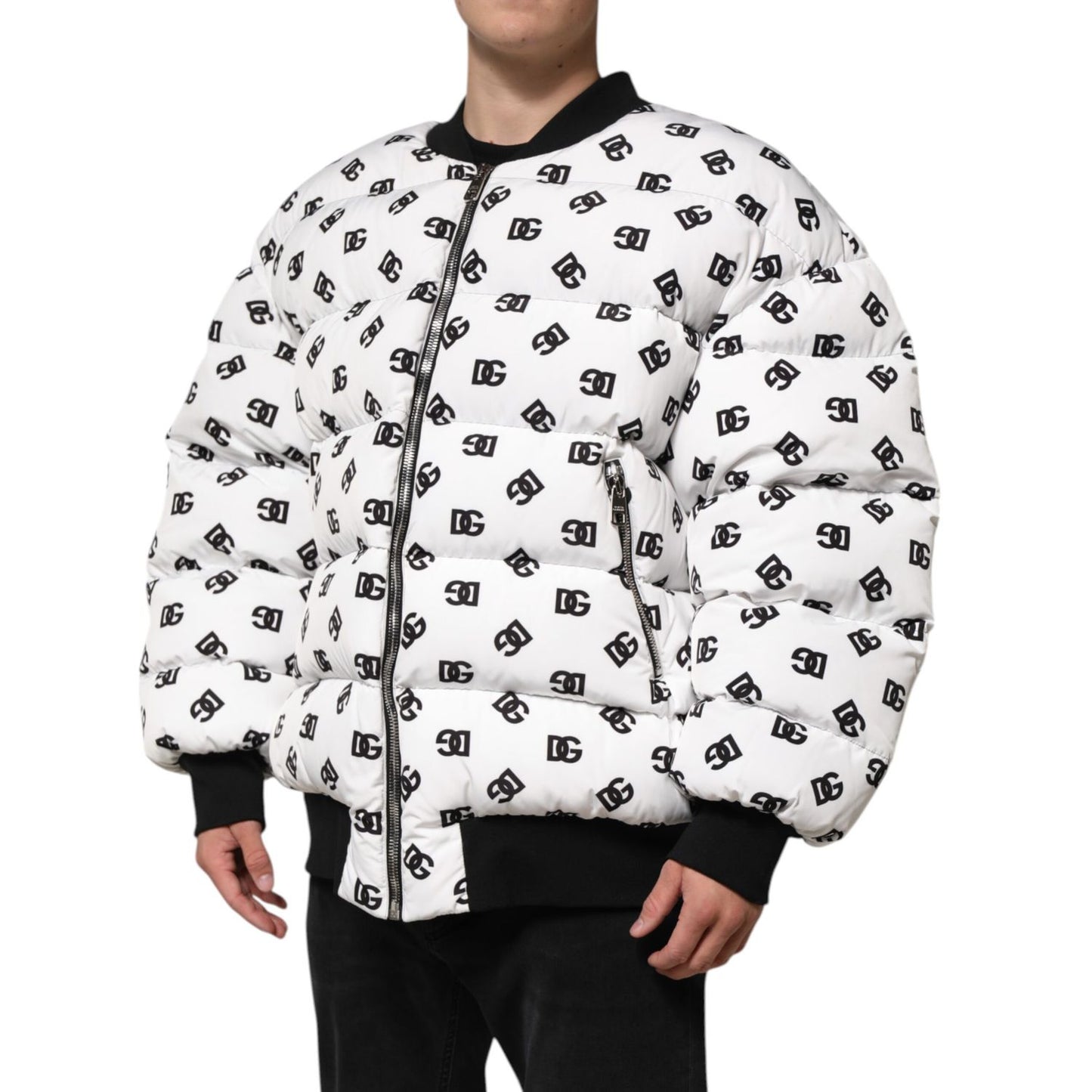 Dolce & Gabbana White DG Monogram Full Zip Quilted Jacket