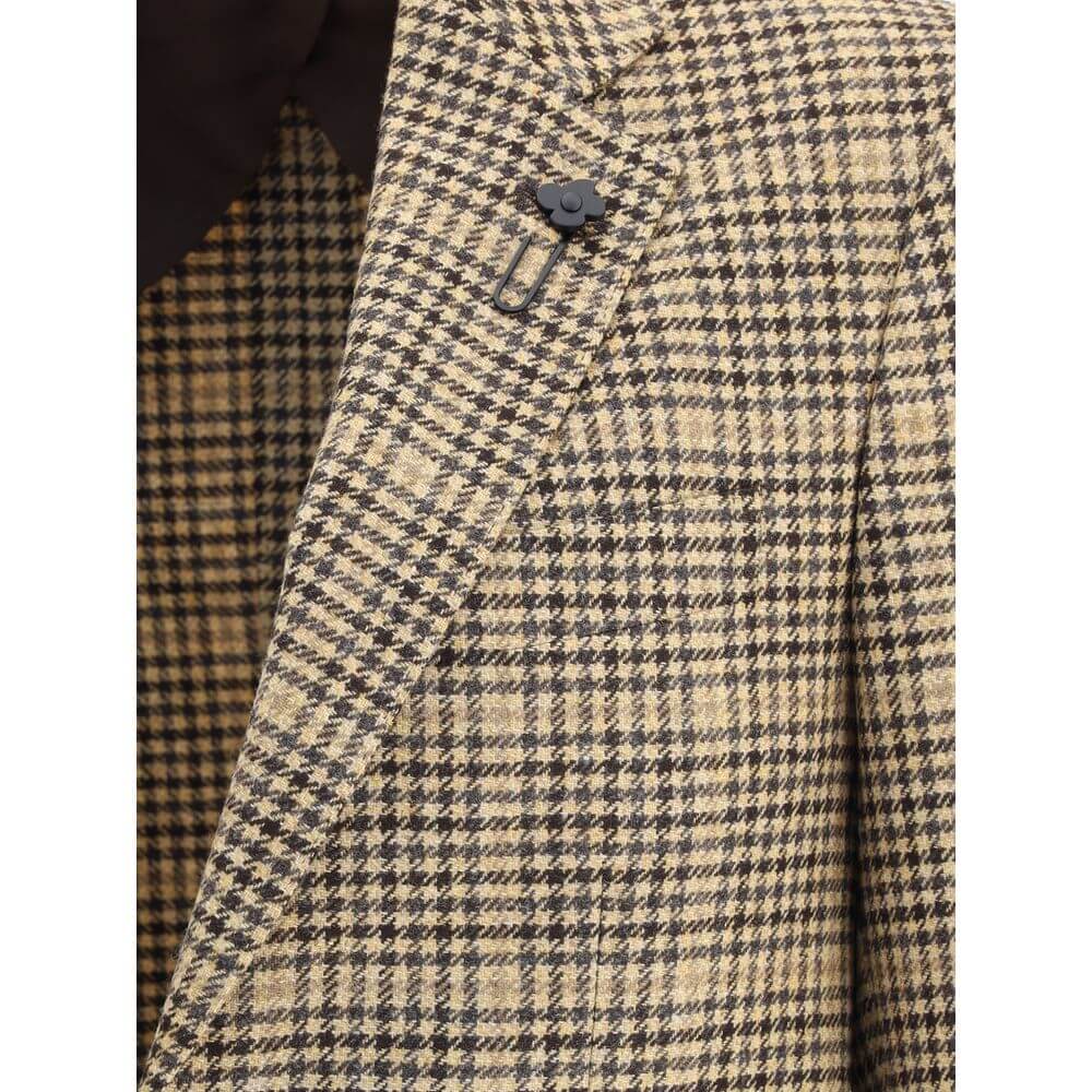 Lardini Beige Wool Clothing with houndstooth pattern and iconic lapel brooch