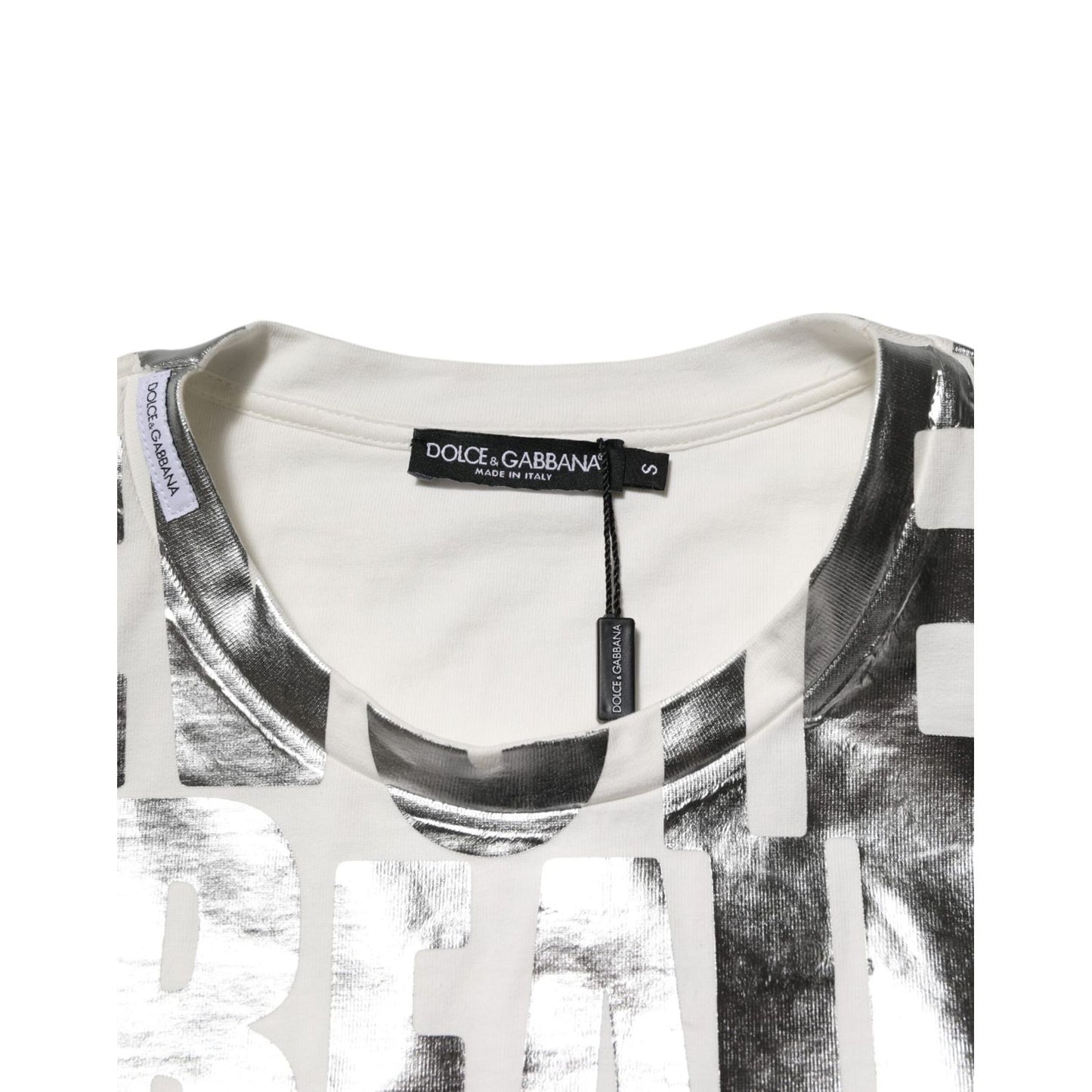 Dolce & Gabbana White Metallic Print Cotton CrewNeck T-shirt