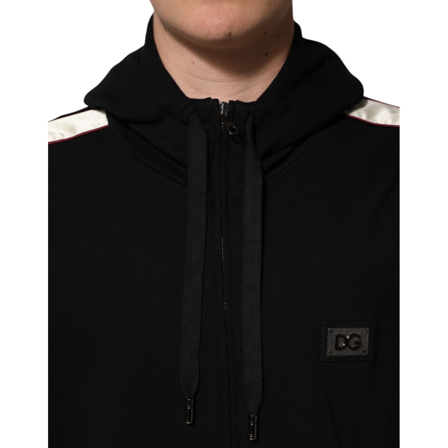 Dolce & Gabbana Black Cotton Plaque Track Cardigan Sweater