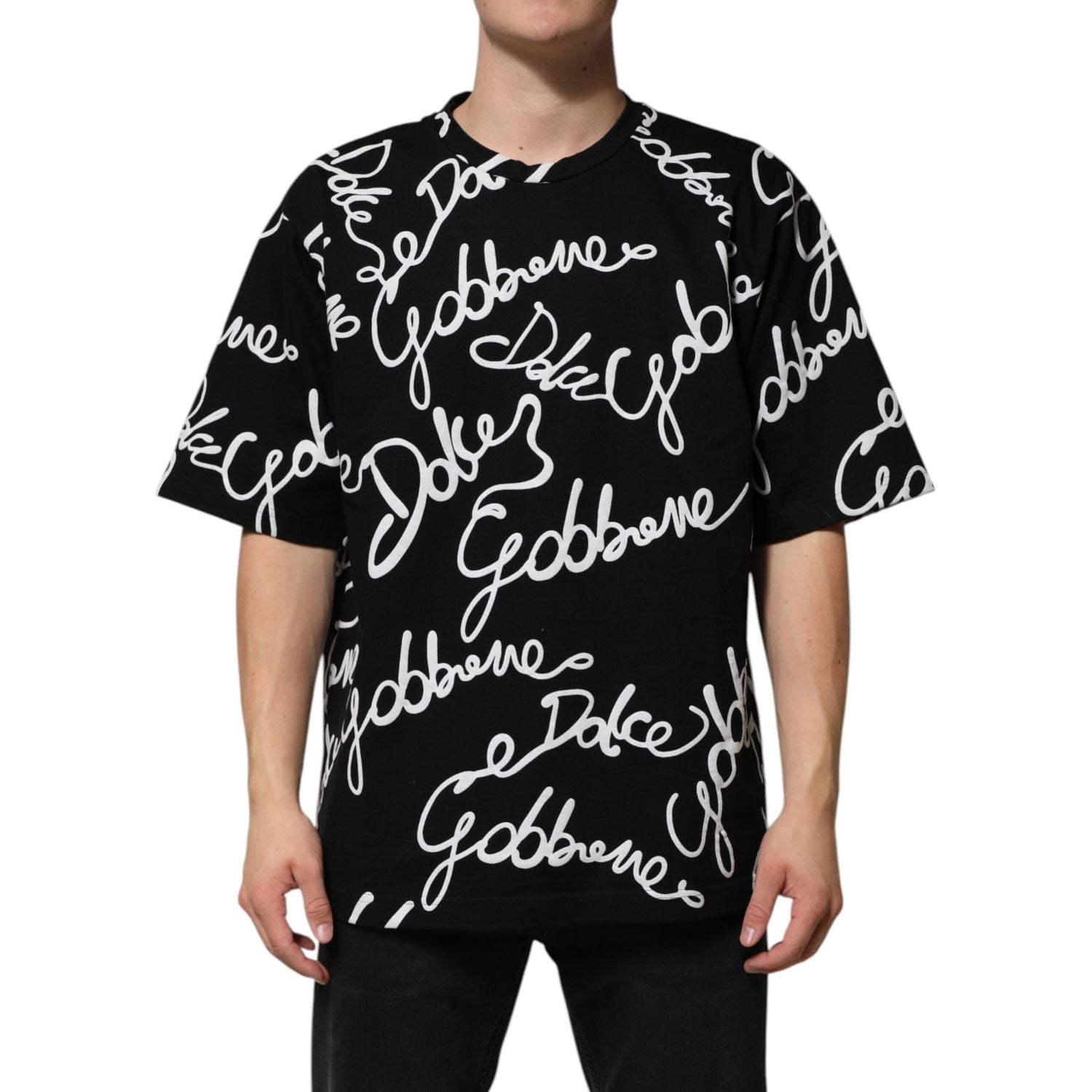 Dolce & Gabbana Black Logo Print Cotton Crew Neck  T-shirt