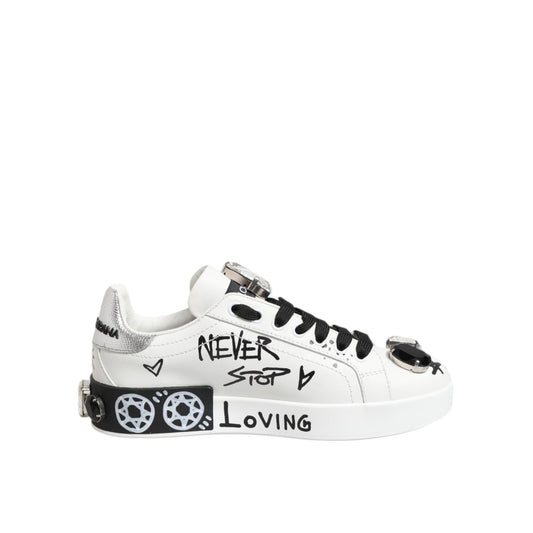 Dolce & Gabbana White Portofino Crystal Sneakers Shoes