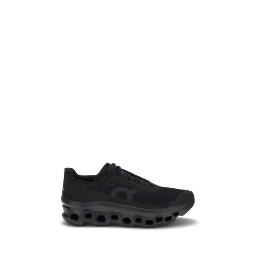 ON Black Recycled Polyester Athletic Sneakers with lightweight mesh upper and cushioned sole for stability and comfort.