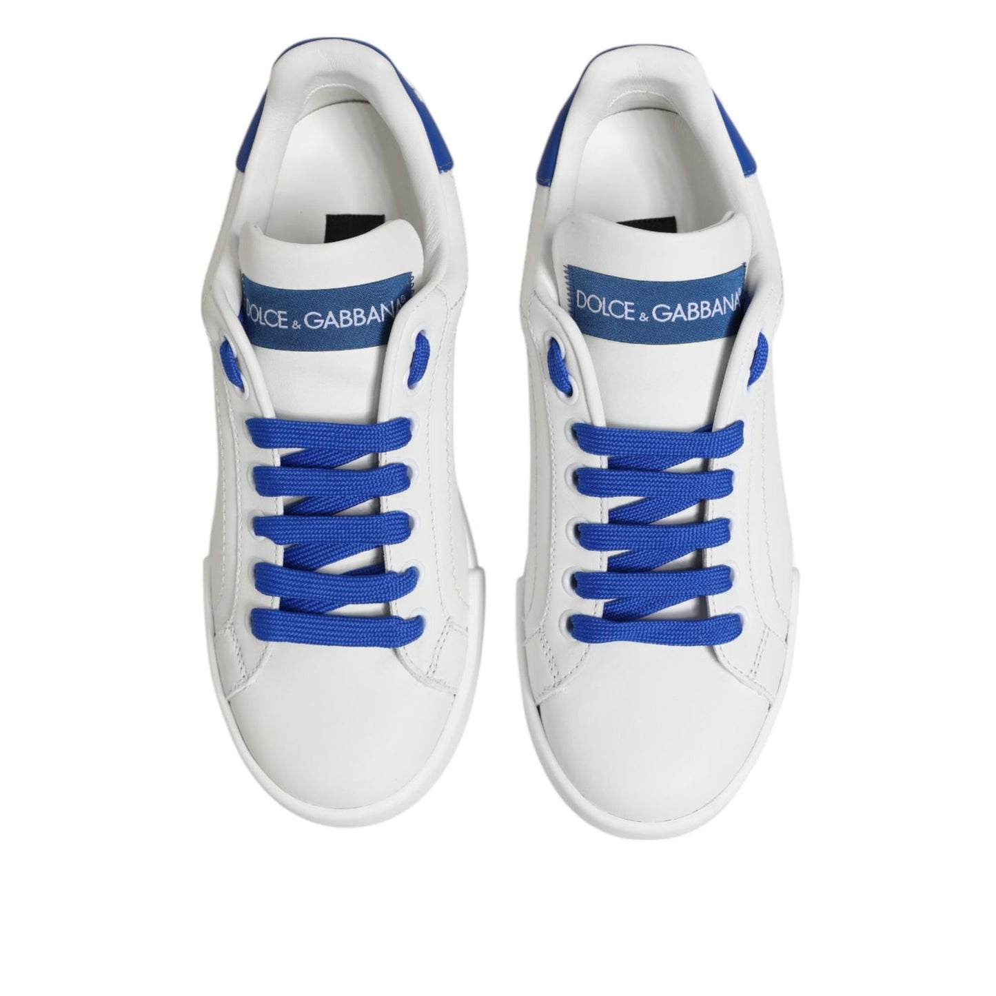 Dolce & Gabbana White Blue Leather Low Top Sneakers Shoes