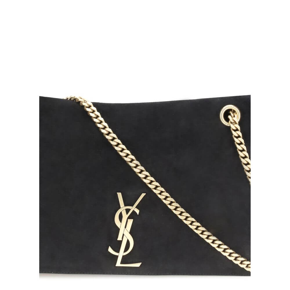 Saint Laurent Black Calf Leather Bos Taurus Shoulder Bag with gold chain and monogrammed plaque