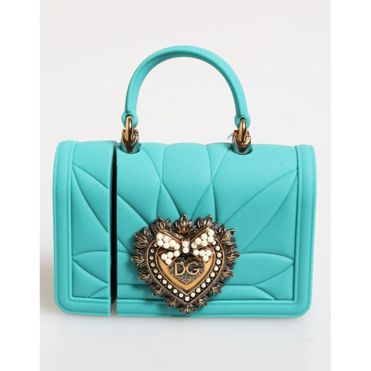 Dolce & Gabbana Turquoise Silicone Devotion Heart Cover Bag Airpods Case with quilted effect and logo plaque.