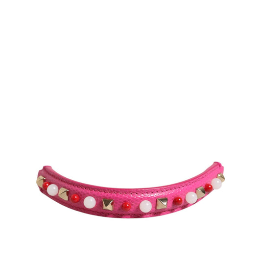 Dolce & Gabbana Pink Embellished Leather Bag Handle Women Shoulder Strap with studs
