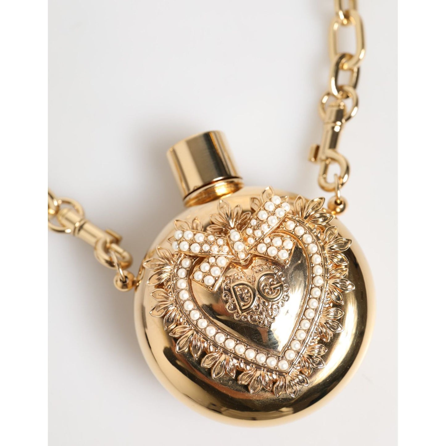 Dolce & Gabbana Gold Brass Rhinestone Devotion Charm Pendant Necklace SMY11223