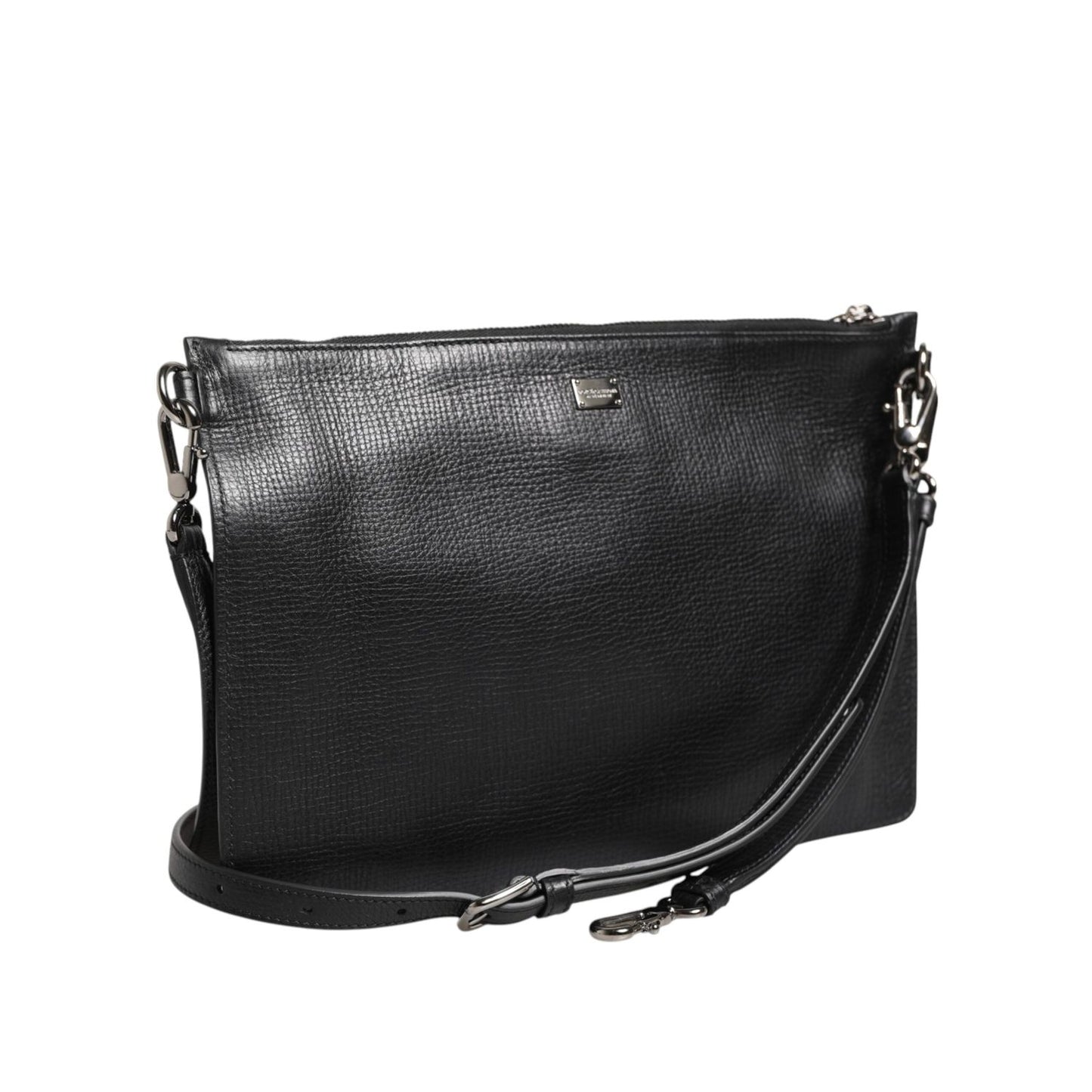 Dolce & Gabbana Black Palmellato Leather Logo Plaque Shoulder Borse Bag BAG4417