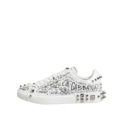 Dolce & Gabbana White Portofino Studded Men Sneakers Shoes