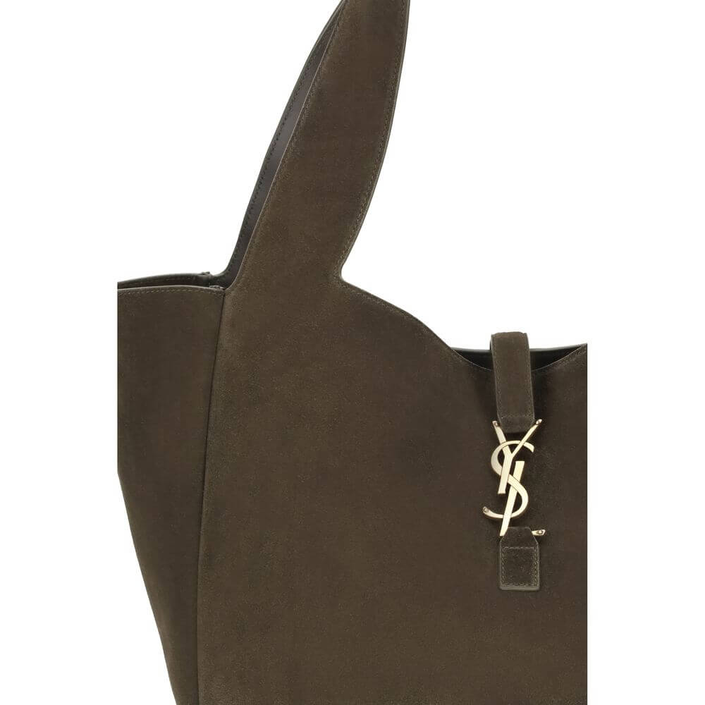 Saint Laurent Green Le 5 à 7 Bea Tote Bag with Cassandre logo detail and suede leather, elegant design, versatile accessory