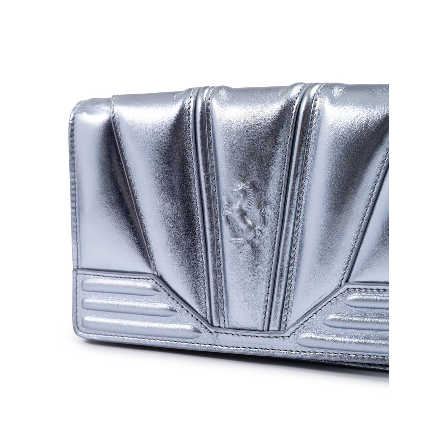 Ferrari Metal light blue GT patent leather bag with chain