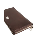 Dolce & Gabbana Brown Calfskin Leather Logo Zip Around Continental Wallet BAG4694