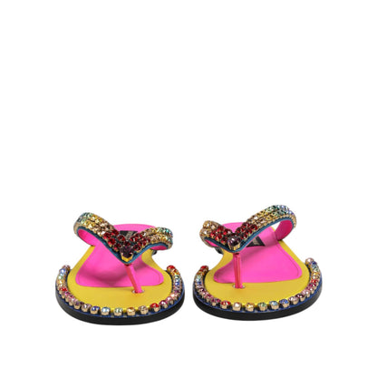 Dolce & Gabbana Multicolor Rhinestone Flip Flop Flat Sandals Shoes