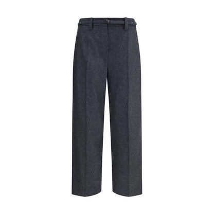 Brunello Cucinelli Gray Fleece Wool Casual Pants with front zip-and-hook closure and wide leg design.