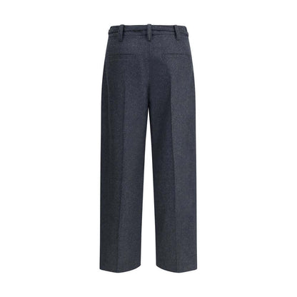 Brunello Cucinelli Gray Fleece Wool Casual Pants with straight leg, belt loops, and welt pockets, rear view showcasing modern elegance.