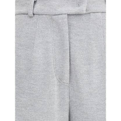Brunello Cucinelli Gray Cotton Casual Pants with front zipper and belt loops, featuring welt pockets for a stylish and elegant look.