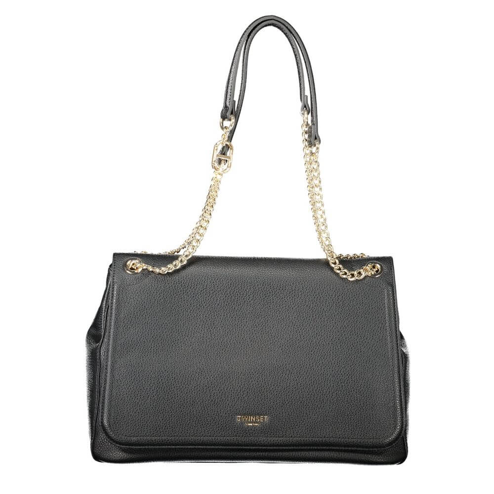 Twinset Black Polyethylene Women Handbag with chain handles and snap closure on display