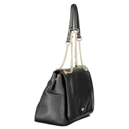 Twinset Black Polyethylene Women Handbag with chain handles and sleek design.