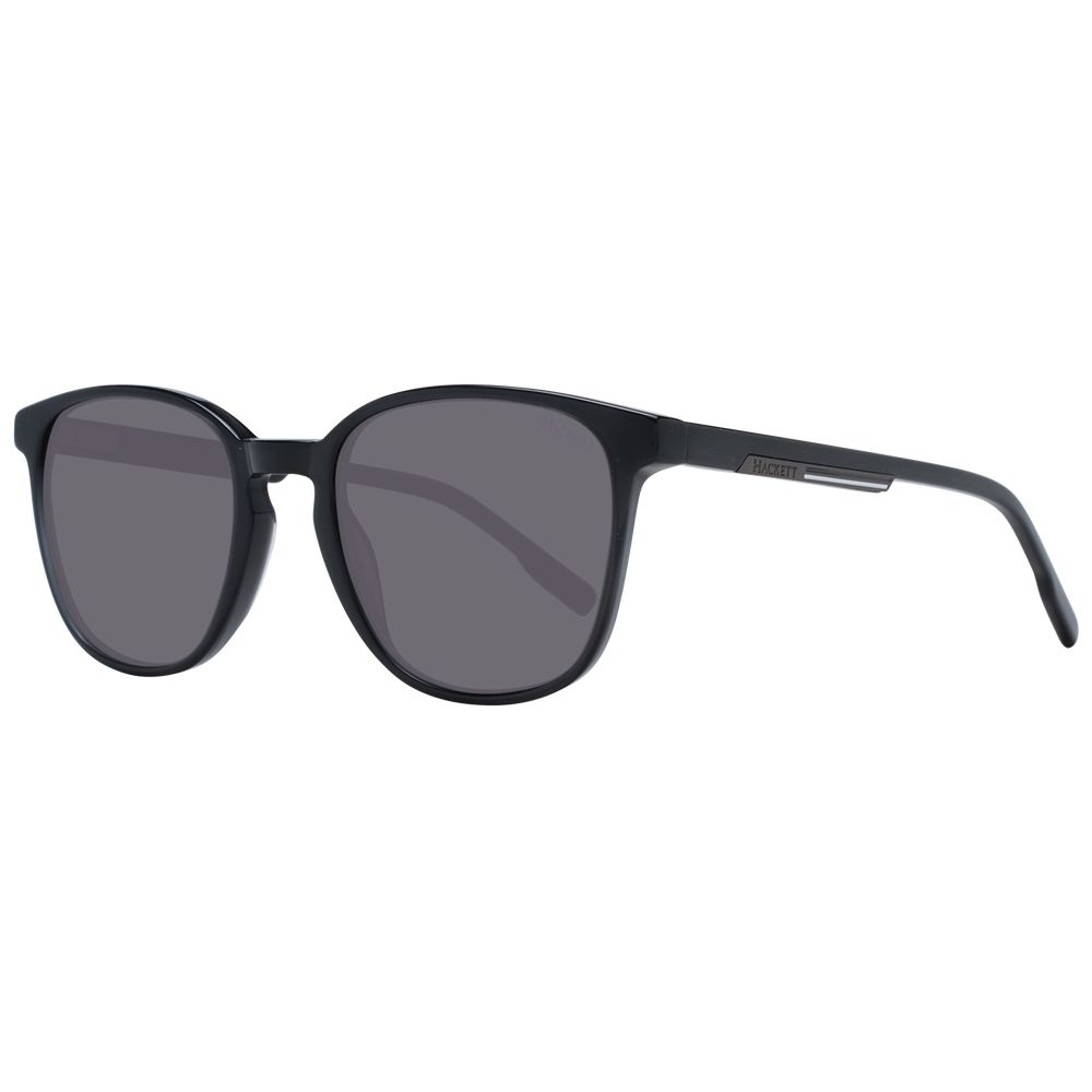 Hackett Black Men Sunglass with acetate black frame and grey round plastic lenses, 100% UVA & UVB protection, includes branded case.