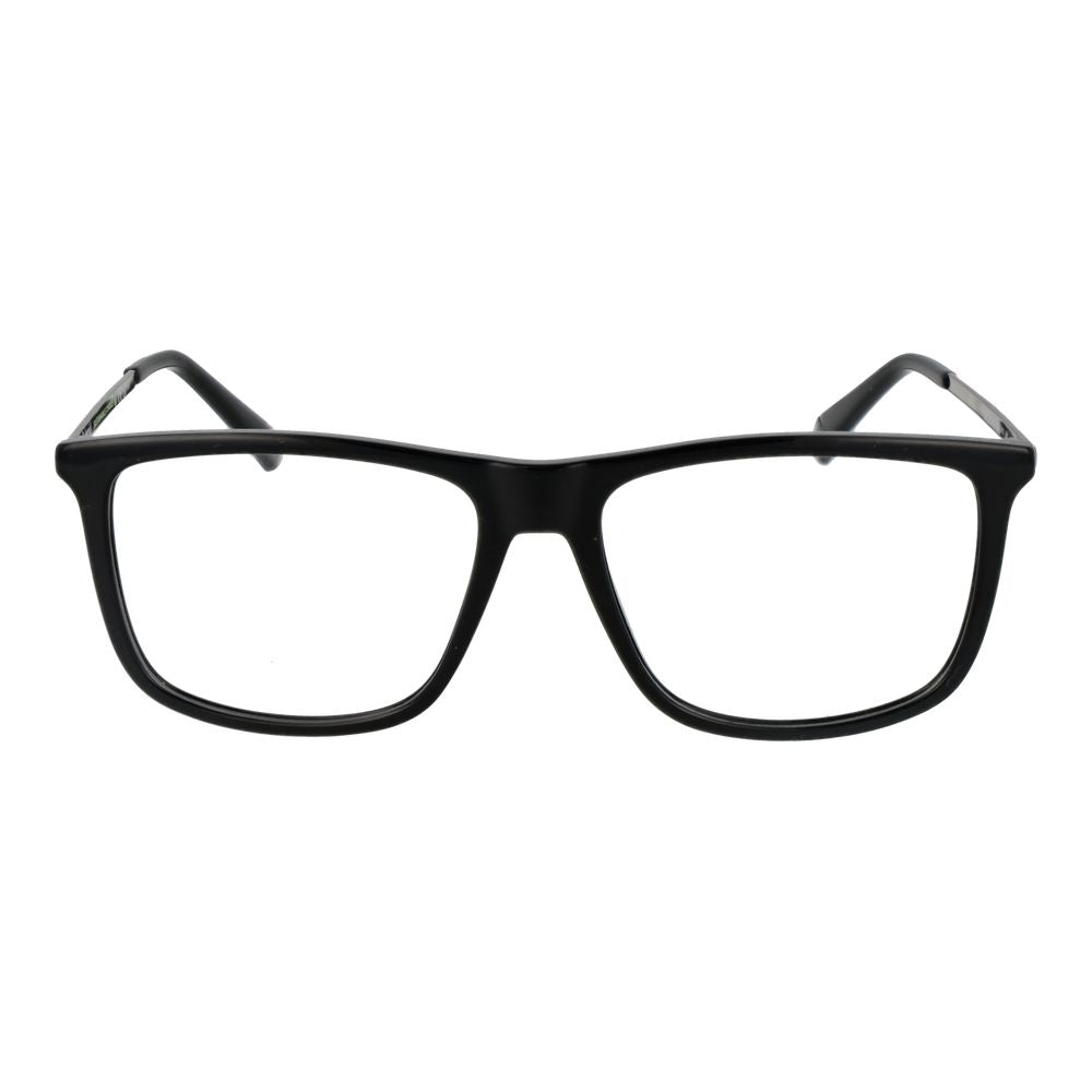 Polaroid Black Men Glasses Frame, full-rim with rectangle style, black polyester material, demo lenses, for men, classic design.