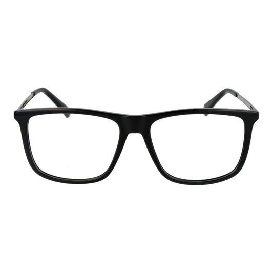 Polaroid Black Men Glasses Frame, full-rim with rectangle style, black polyester material, demo lenses, for men, classic design.