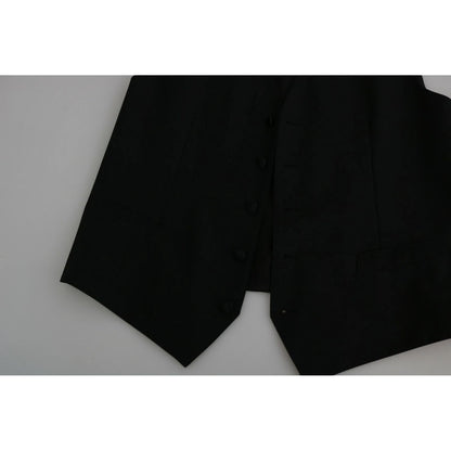 Dolce & Gabbana Black Wool Men Formal Waistcoat Vest