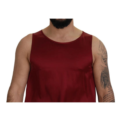 Dolce & Gabbana Red Round Neck Sleeveless Silk T-shirt