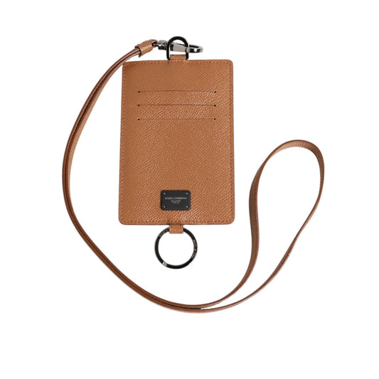 Dolce & Gabbana Dark Brown Leather Lanyard Logo Card Holder Men Wallet