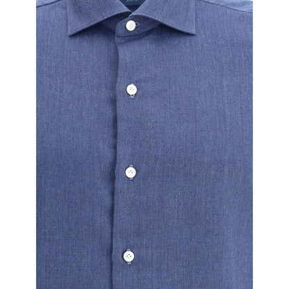 Finamore Blue Cotton Dress Shirt