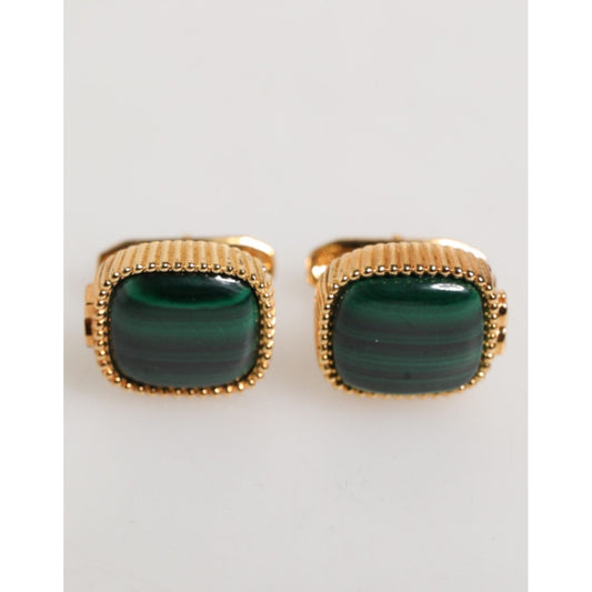 Dolce & Gabbana Gold Malachite Green Stone Square Men's Accessory Cufflink