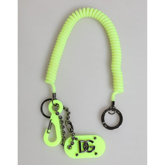 Dolce & Gabbana Green Springy Key Holder DG Logo Men's Keychain, vibrant green cord with durable metal charm.