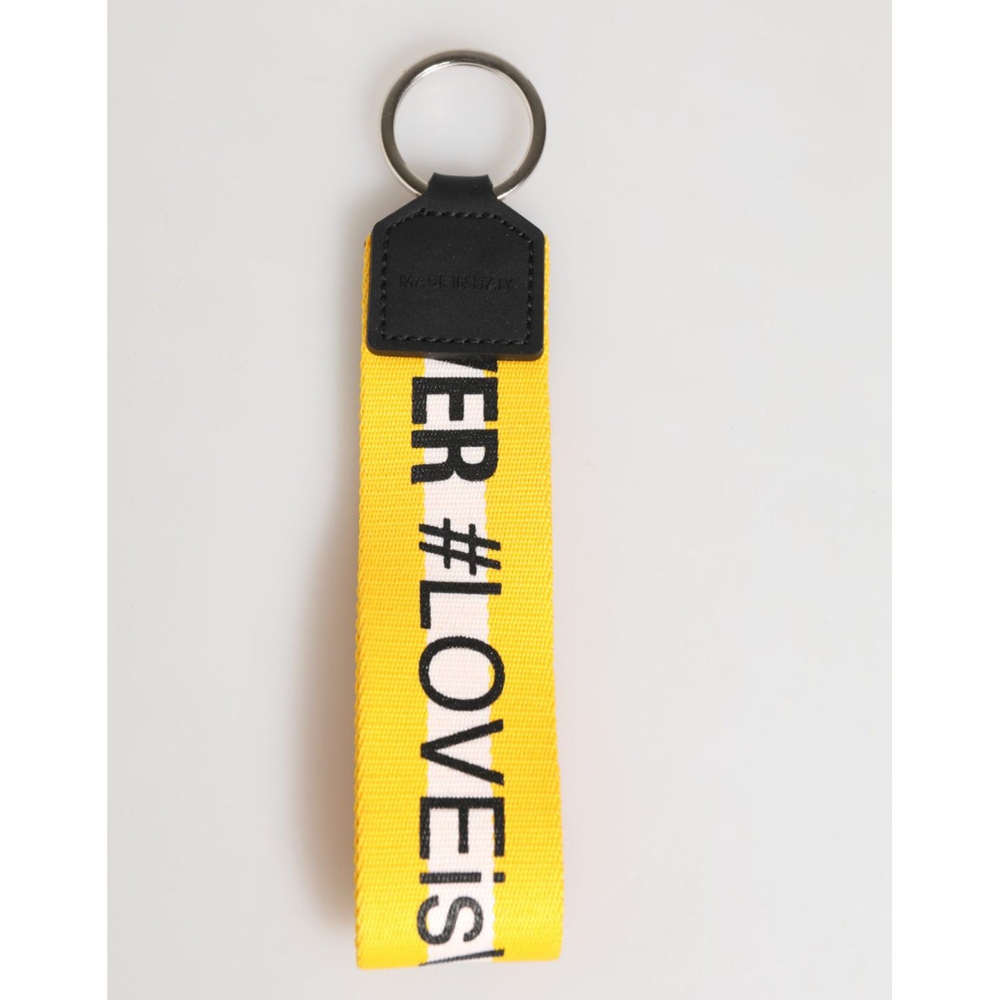Dolce & Gabbana Yellow Logo Polyester Silver Brass Holder Keychain Keyring