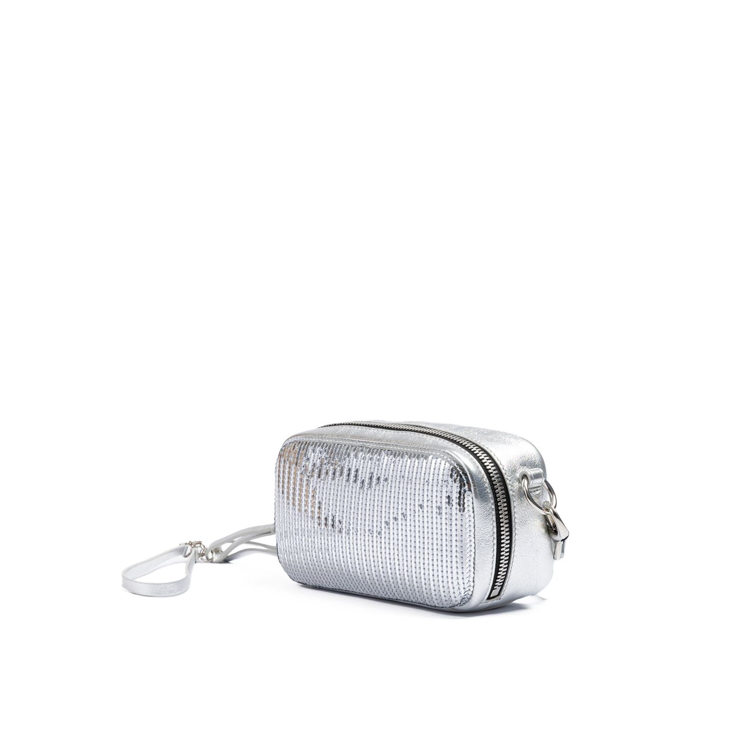 Dsquared² Silver Paillettes and Leather Clutch Bag