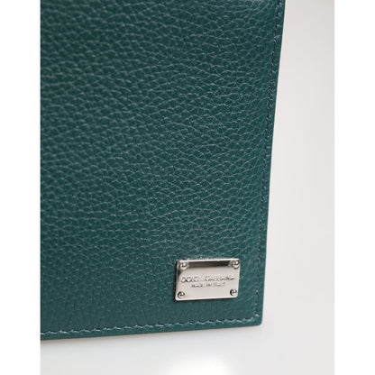Dolce & Gabbana Green Leather DG Logo Plaque Bifold Card Holder Wallet