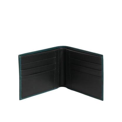 Dolce & Gabbana Green Leather DG Logo Plaque Bifold Card Holder Wallet