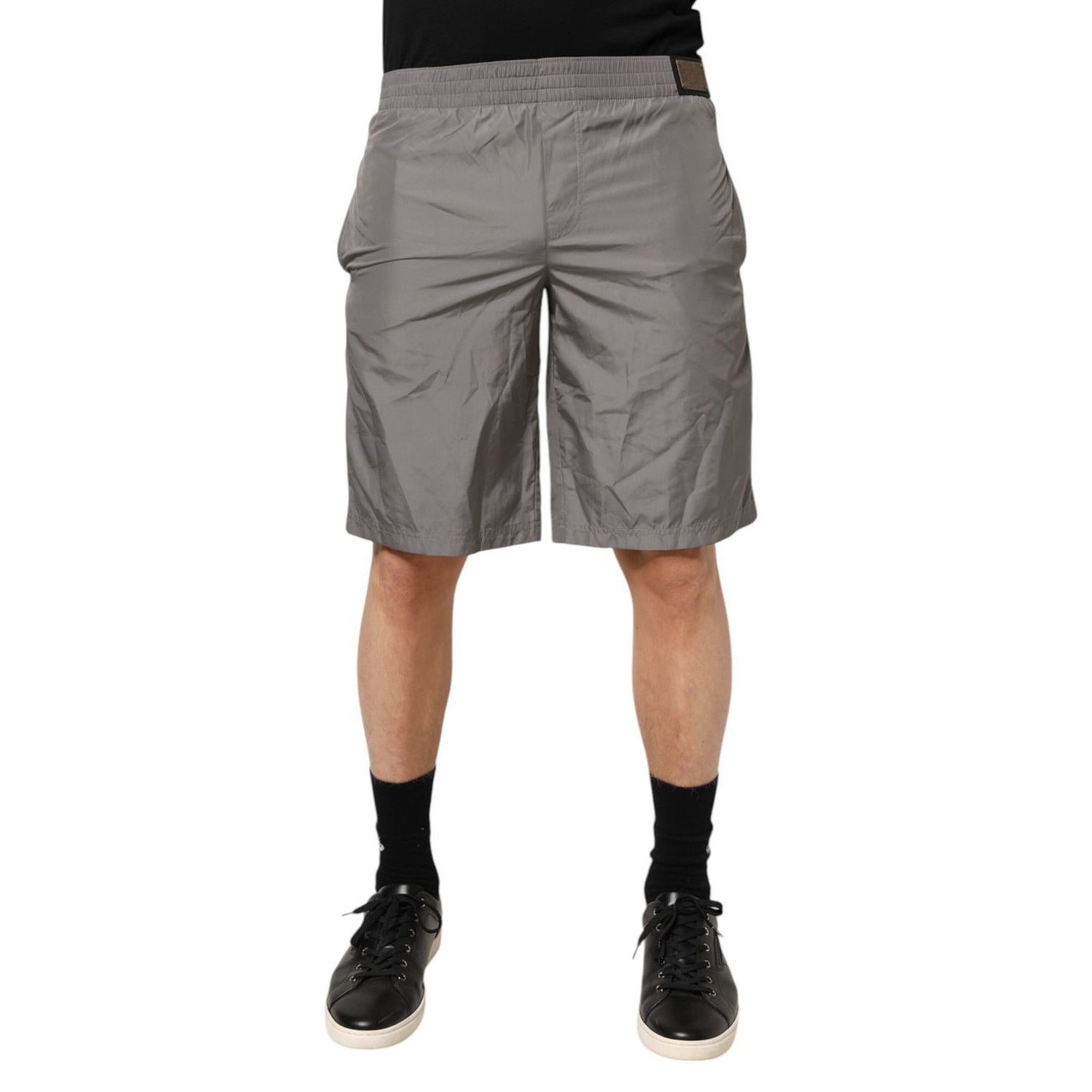 Dolce & Gabbana Light Gray Nylon Elastic Waist Shorts Swimwear, sleek and stylish Italian beachwear for comfort and elegance.