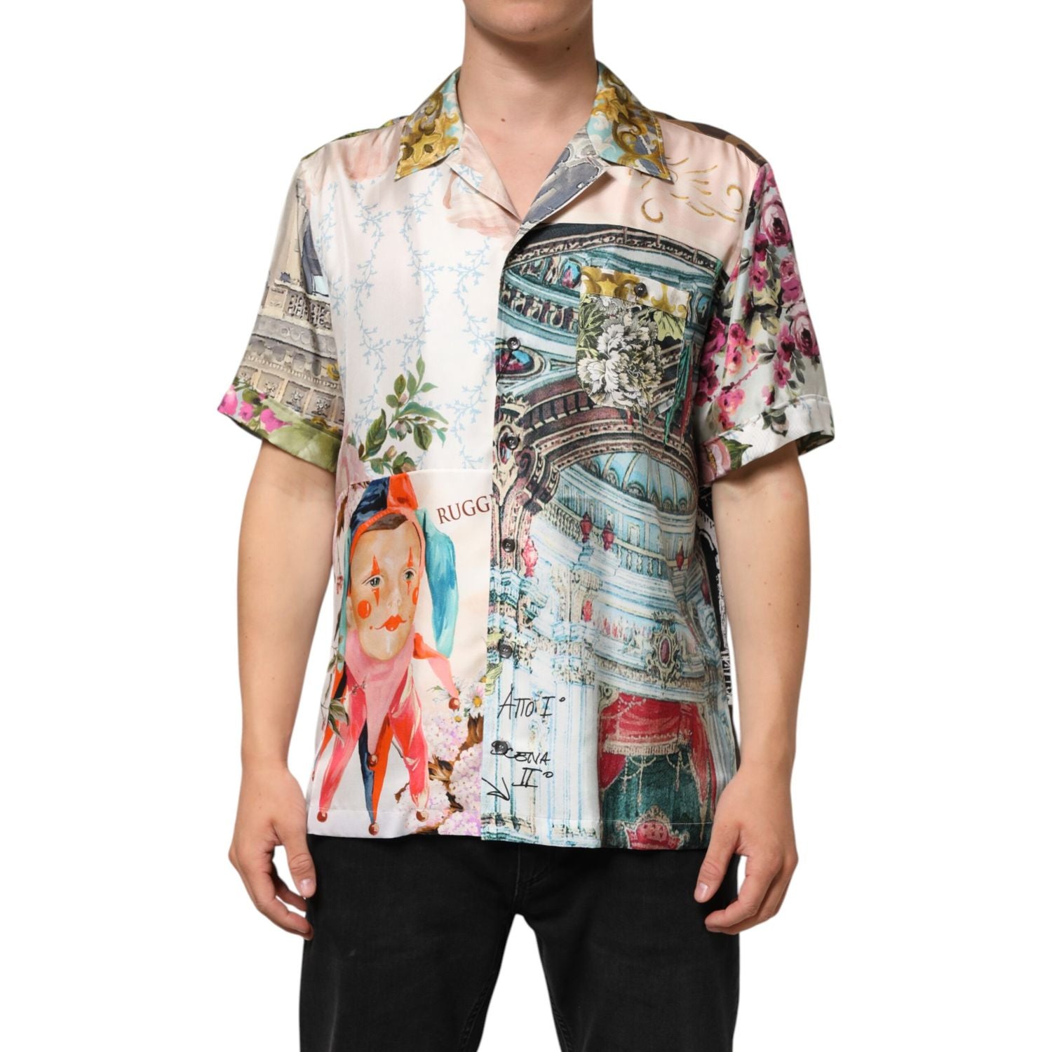 Dolce & Gabbana Multicolor Silk Opera Print Men Casual Shirt