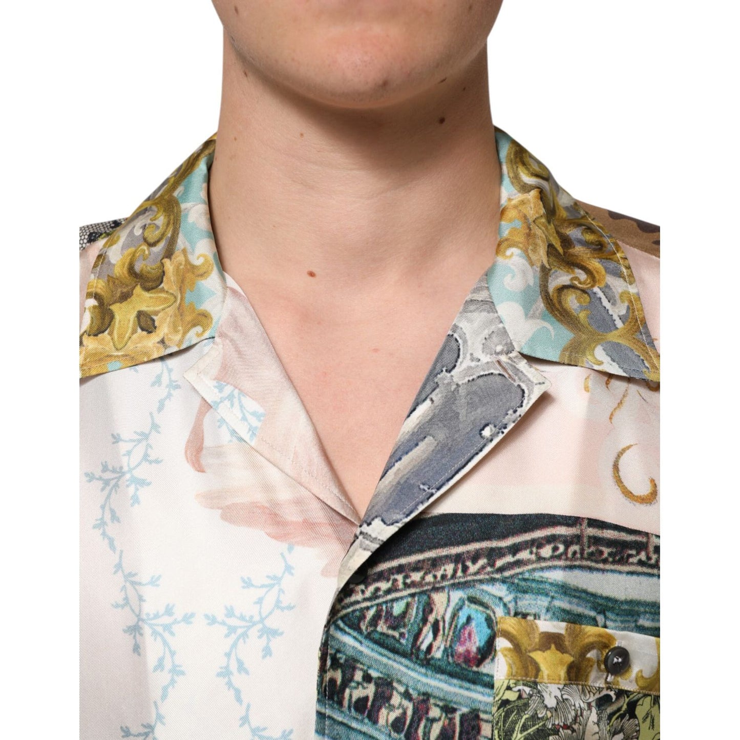 Dolce & Gabbana Multicolor Silk Opera Print Men Casual Shirt