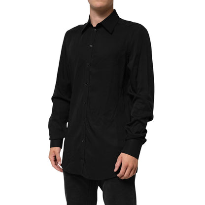 Dolce & Gabbana Black Viscose Long Sleeve Formal Dress Shirt