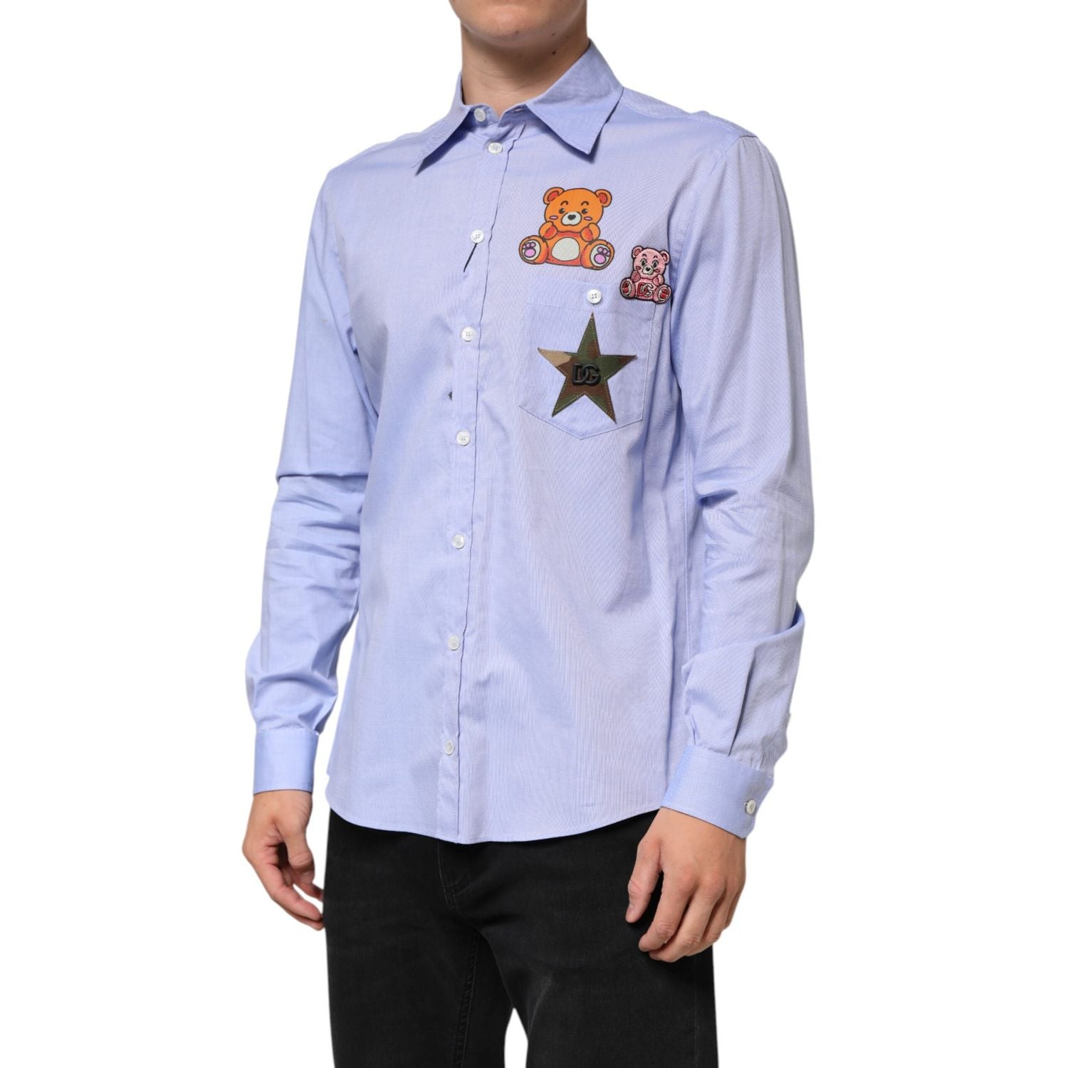 Dolce & Gabbana Light Blue Cotton Teddy Bear Long Sleeve Shirt