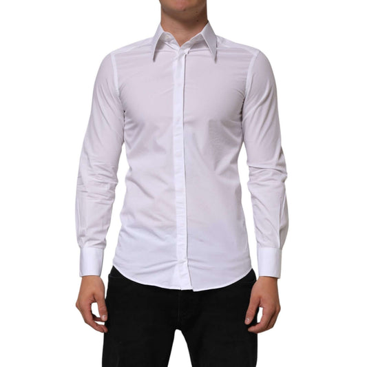 Dolce & Gabbana White Cotton MARTINI Long Sleeve Dress Shirt TSH90813-37