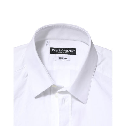 Dolce & Gabbana White GOLD Cotton Long Sleeves Dress Men Shirt