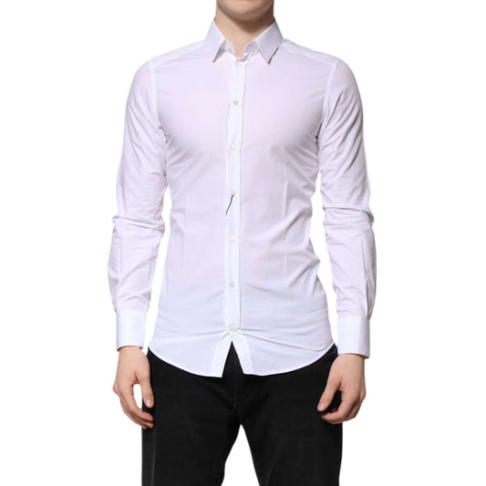 Dolce & Gabbana White Cotton GOLD Long Sleeves Dress Shirt TSH91363-40