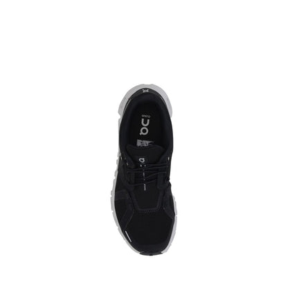 ON Black Polyester Athletic Sneakers with CloudTec technology, top view showing quick lacing and iconic monogram.