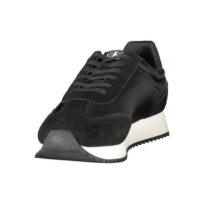 Calvin Klein Black Leather Men Sneaker with sleek design and white accents, featuring the iconic logo, perfect for fashion-forward individuals.
